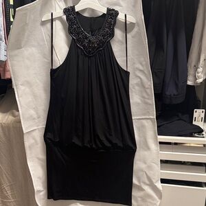 Laundry By Shelli Segal Black Beaded Halter Neck Mini Dress